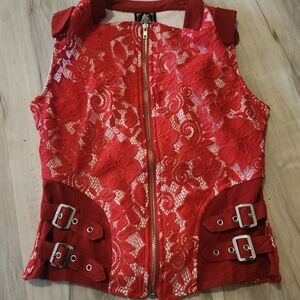 Red Lace Zip-Up Vest